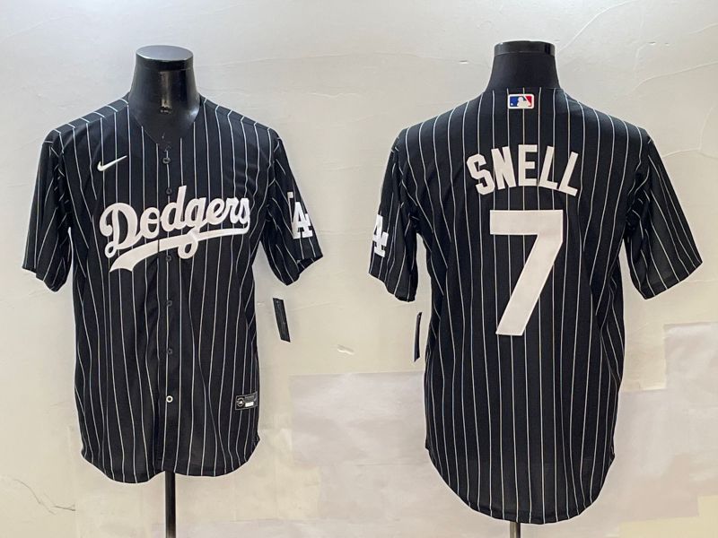 Men Los Angeles Dodgers #7 Snell Black Stripe Jointly Name 2025 Nike MLB Jersey style 1